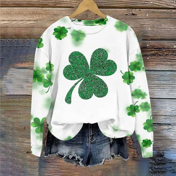 xixinqiwan St Patricks Day Sweatshirt for Women,Women Long Sleeve Casual Round Neck Irish Sweatshirt Tops Raglan Sleeve Lucky Leaf Clover Shirt