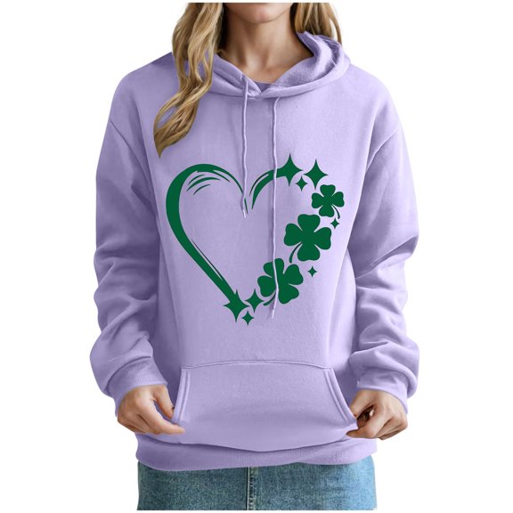 xixinqiwan Hoodies for St. Patrick's Day,Women Long Sleeve Pullover Hooded Sweatshirt Fleece Sweaters Festival Holiday Tops
