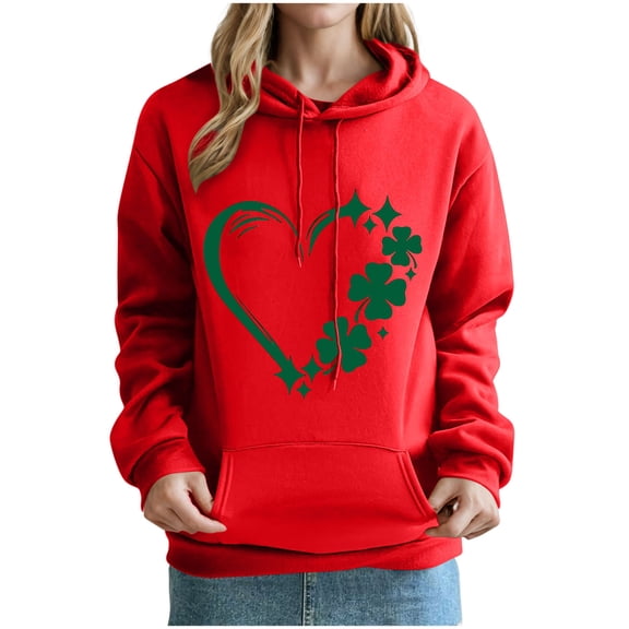xixinqiwan Hoodies for St. Patrick's Day,Women Long Sleeve Pullover Hooded Sweatshirt Fleece Sweaters Festival Holiday Tops