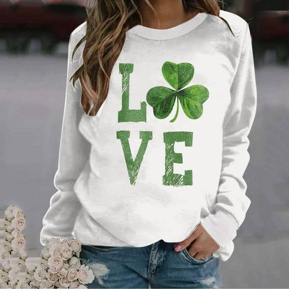 xixinqiwan Women St Patrick's Day Sweatshirt,Women Lucky Clover Graphic Pullover Tops Irish Gift Casual Loose Fit Tops Blouse