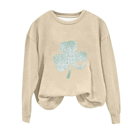 xixinqiwan Women's St. Patrick's Day Hooded Sweatshirts,Women Shamrock Long Sleeve Irish Festival Holiday Tee Causal Pullover Top Khaki S