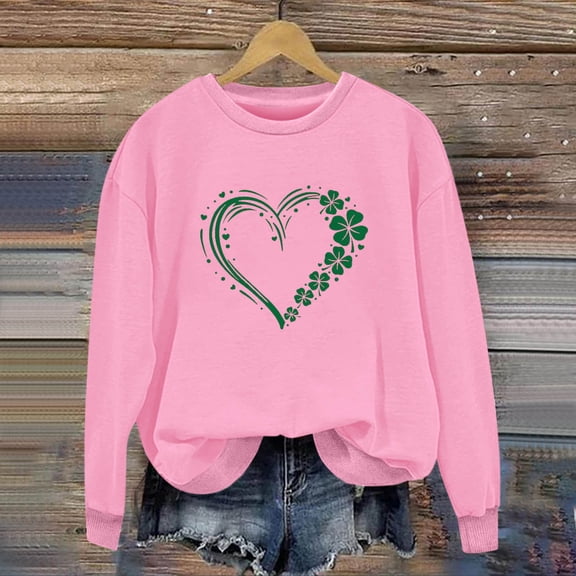 xixinqiwan Womens Oversized St Patrick's Day Sweatshirt,Women Shamrock Shirt Clover Printed Long Sleeve Irish Gift Casual Loose Fit Tops