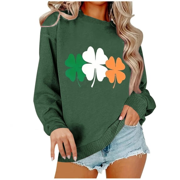 xixinqiwan Women's St. Patrick's Day Hooded Sweatshirts,Women Shamrock Sweater Lucky Clover Top Irish Long Sleeve Pullover Army Green S
