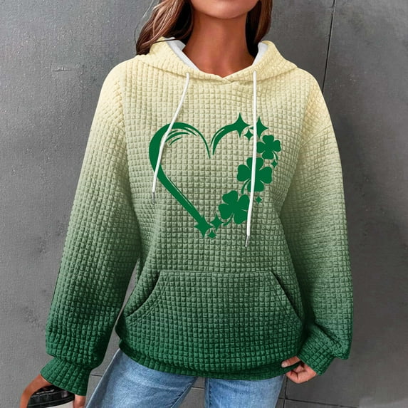 xixinqiwan Women's St. Patrick's Day Hooded Sweatshirts,Women's Four-Leaf Clover Pullover Sweatshirt Hoodie For Paddys Day Army Green 2XL