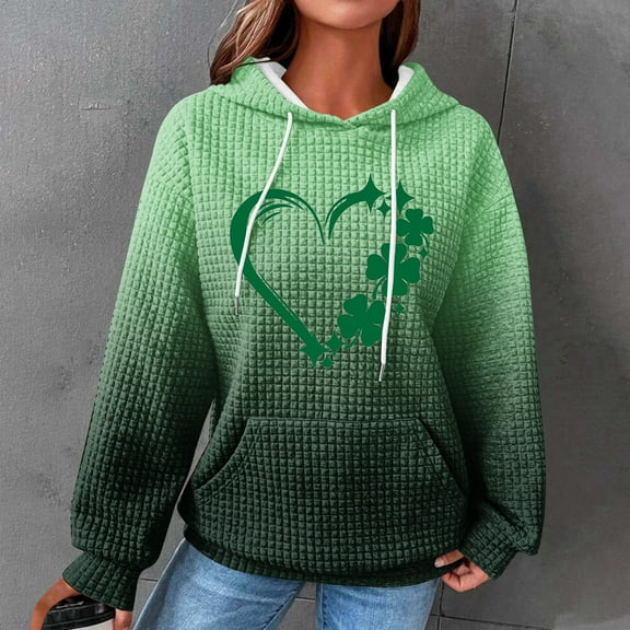 xixinqiwan Women's St. Patrick's Day Hooded Sweatshirts,Women's Four-Leaf Clover Pullover Sweatshirt Hoodie For Paddys Day Black XL