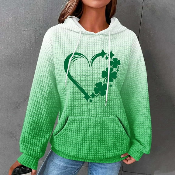 xixinqiwan Women's St. Patrick's Day Hooded Sweatshirts,Women's Four-Leaf Clover Pullover Sweatshirt Hoodie For Paddys Day White M