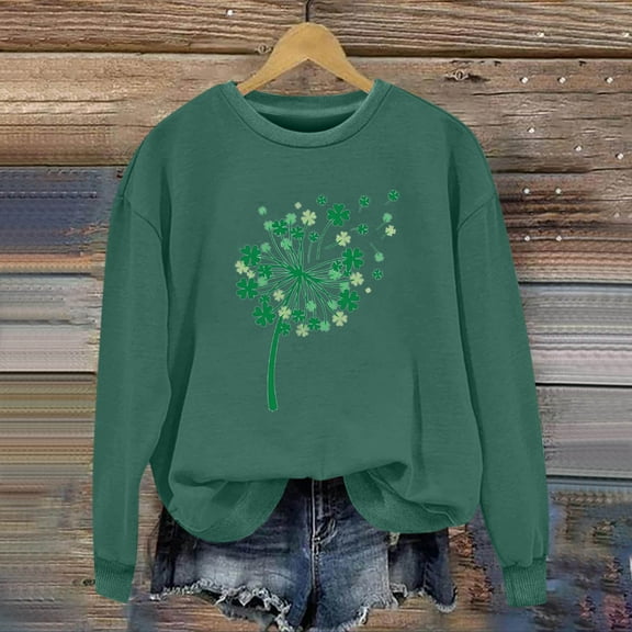 xixinqiwan Women Irish Shamrock Sweatshirt,Women's Lucky Shamrock Long Sleeve Shirt Ireland Clover Print Pullover Tops
