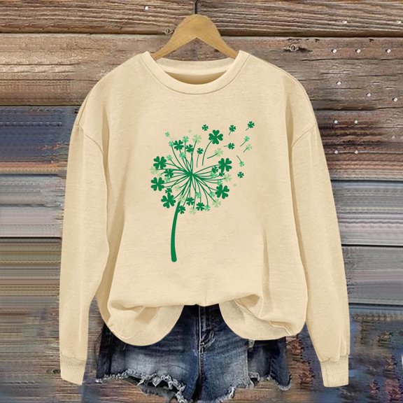 xixinqiwan Women Irish Shamrock Sweatshirt,Women's Lucky Shamrock Long Sleeve Shirt Ireland Clover Print Pullover Tops