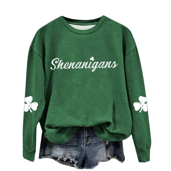 xixinqiwan Women's St. Patrick's Day Hooded Sweatshirts,Women’s Shamrock Crew Neck Casual Tunic Tops Pullover Loose Comfy Sweatshirts Green L