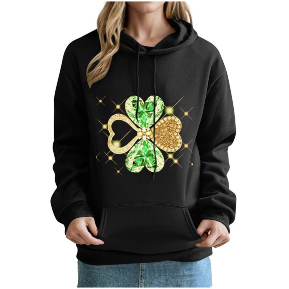 xixinqiwan Women Irish Shamrock Sweatshirt,Womens St. Patrick's Day Clover Print Hoodie Casual Long Sleeve Sweatshirt Irish Shamrock Pullover Tops