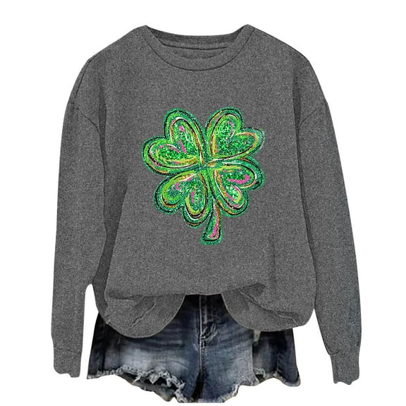 xixinqiwan Women's St Patrick's Day Sweatshirts,Womens Clover Print Hoodie Casual Long Sleeve Sweatshirt Irish Shamrock Pullover Tops
