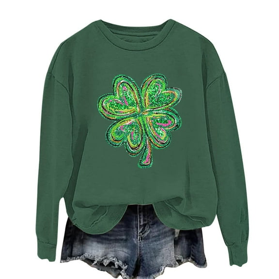 xixinqiwan Women's St Patrick's Day Sweatshirts,Womens Clover Print Hoodie Casual Long Sleeve Sweatshirt Irish Shamrock Pullover Tops