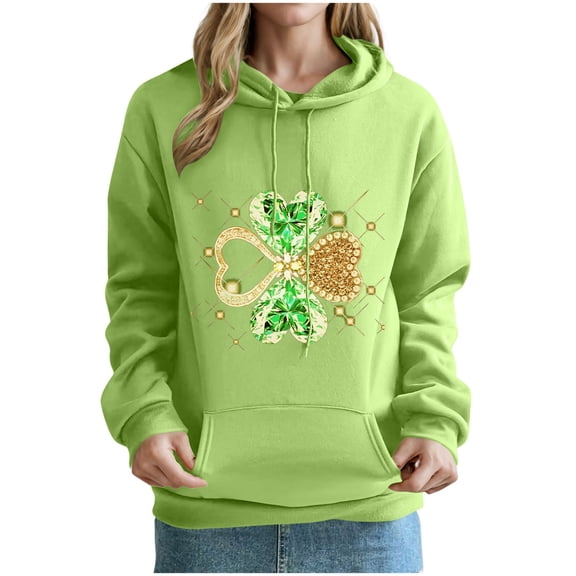 xixinqiwan Women Irish Shamrock Sweatshirt,Womens St. Patrick's Day Clover Print Hoodie Casual Long Sleeve Sweatshirt Irish Shamrock Pullover Tops