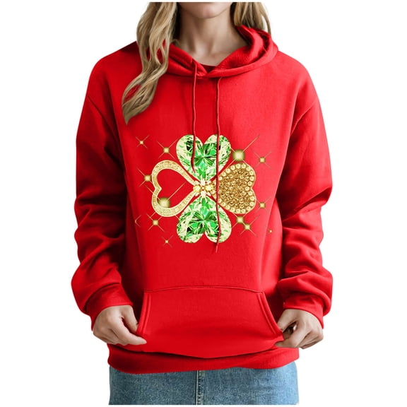 xixinqiwan Women Irish Shamrock Sweatshirt,Womens St. Patrick's Day Clover Print Hoodie Casual Long Sleeve Sweatshirt Irish Shamrock Pullover Tops
