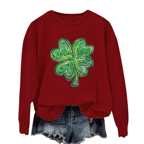 xixinqiwan Women's St Patrick's Day Sweatshirts,Womens Clover Print Hoodie Casual Long Sleeve Sweatshirt Irish Shamrock Pullover Tops