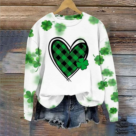 xixinqiwan Women's St Patrick's Day Sweatshirts,Womens Funny Shamrock Clover Long Sleeve Irish Green Spring Graphic Pullover Tops