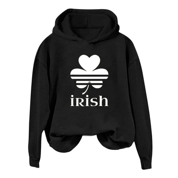 xixinqiwan Women's St. Patrick's Day Hooded Sweatshirts,Womens Long Sleeve Shirts Irish Cute Clover Shamrock Pullover Tops Black M