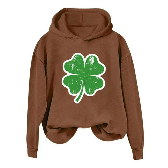 xixinqiwan Women's St. Patrick's Day Hoodies,Womens St. Patrick's Day Clover Print Hoodie Casual Long Sleeve Sweatshirt Irish Shamrock Pullover Tops