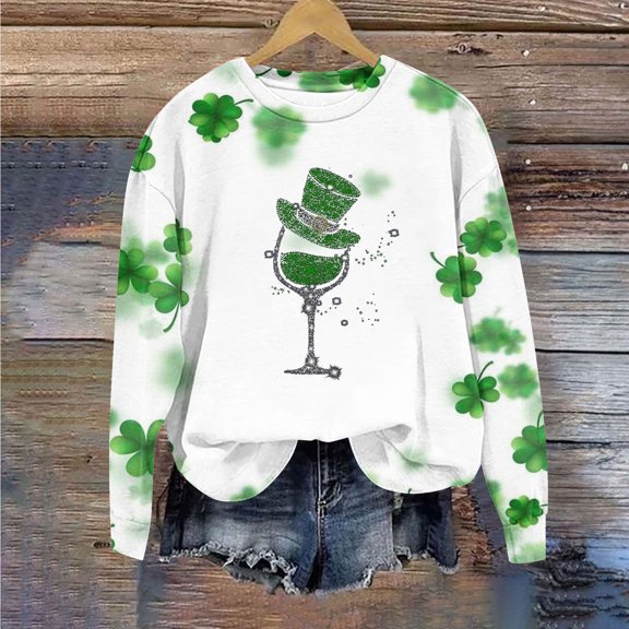 xixinqiwan Women's St. Patrick's Day Hoodless Sweatshirts,Women's Shamrock Crew Neck Casual Tunic Tops Pullover Loose Comfy Sweatshirts