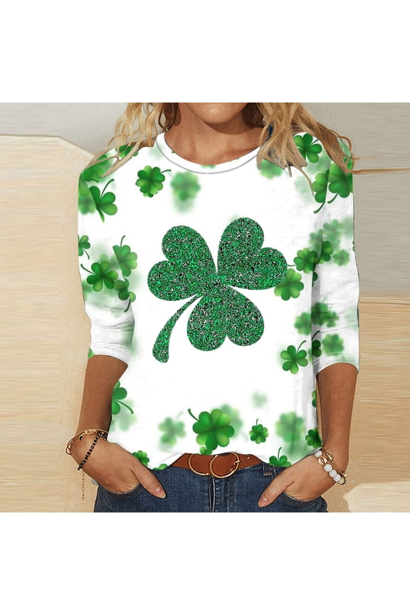 Women's St. Patrick's Day Shirt Seven Sleeve,Womens Funny Shenanigans Clover Graphic Tees Patty's Irish Saint Patricks Day Outfits for Women