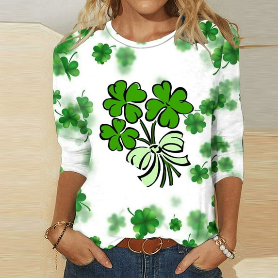 xixinqiwan Women's St. Patrick's Day T Shirt,Women Shamrock Heart Graphic Tees St Patty's Lucky T-Shirt Irish Tops for Gift