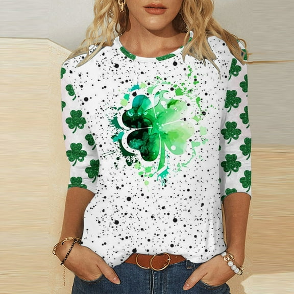 xixinqiwan Womens Funny St Patricks Day T Shirts,Lucky St Patty's Day Tops Cute Heart Shamrock Print T-shirts Loose Cozy Crewneck Long Sleeve Tee for Gift Green