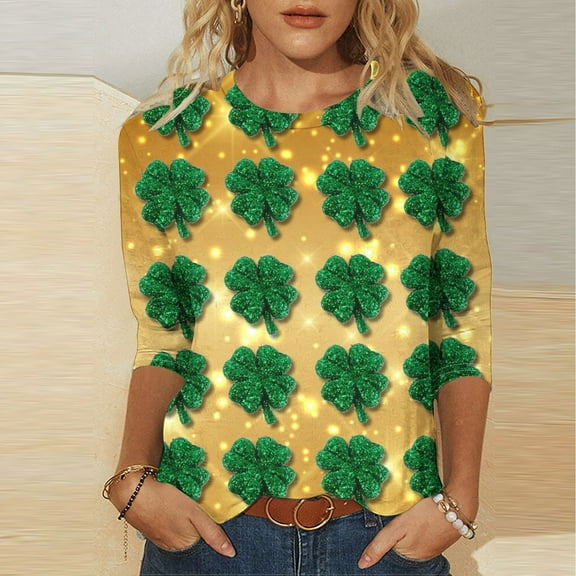 xixinqiwan Womens Lucky Shamrocks Shirt,Womens Funny Saint Patricks Day St Patty Tee Womens Graphic Tees Tops Seven Sleeve