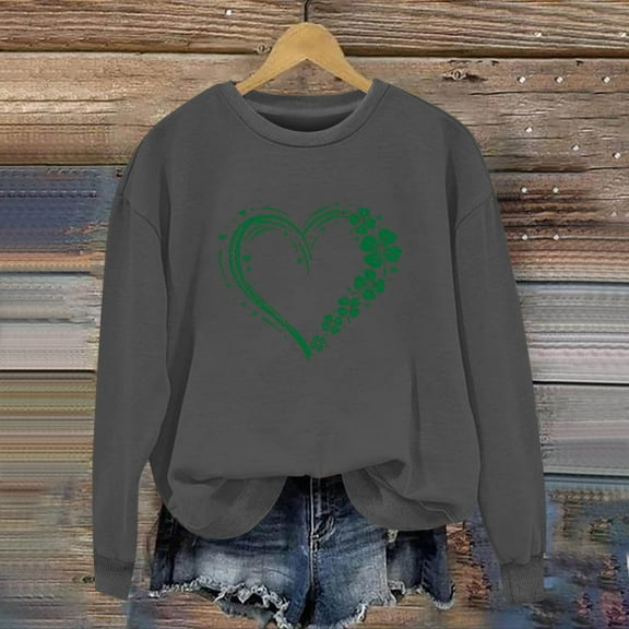 xixinqiwan Womens Oversized St Patrick's Day Sweatshirt,Women Shamrock Shirt Clover Printed Long Sleeve Irish Gift Casual Loose Fit Tops