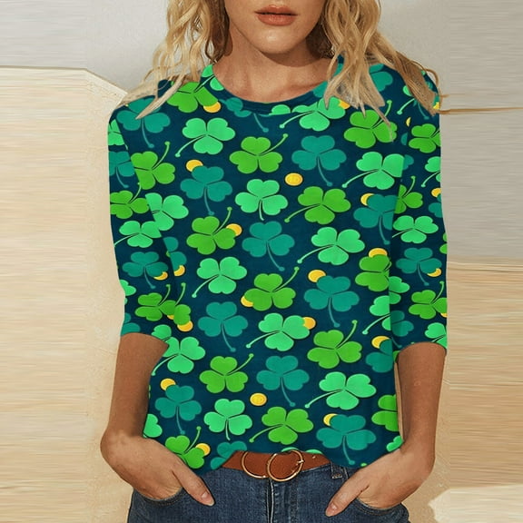 xixinqiwan Womens Plus Size Shamrocks Graphic Tees,Womens Round Neck T Shirt Funny Shamrock Saint Patricks Day Irish St Patty Tee Her