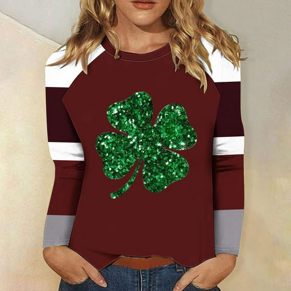 xixinqiwan Womens St Patrick's Day Enthusiast Tshirt,Womens Cute Gnomes T-Shirt Shamrock Printed Shirts Long Sleeve Graphic Tees Tops