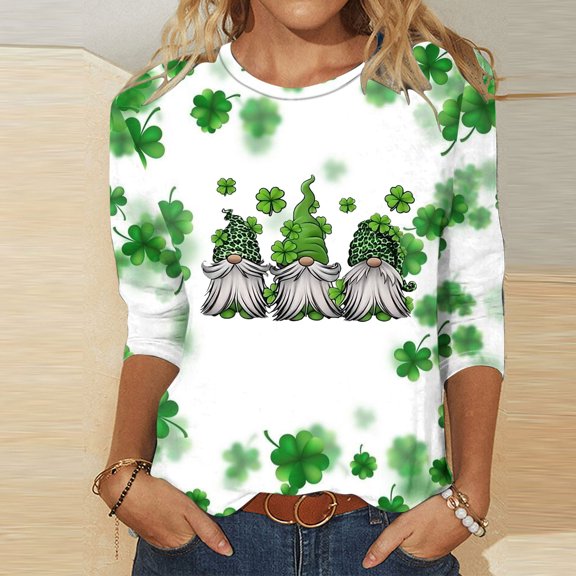 xixinqiwan Womens St Pats Funny T Shirts 3/4 Sleeves,Women's Funny Irish Tee Shirts Shamrock Green T Shirts Women Vintage Graphic Tees Tops on