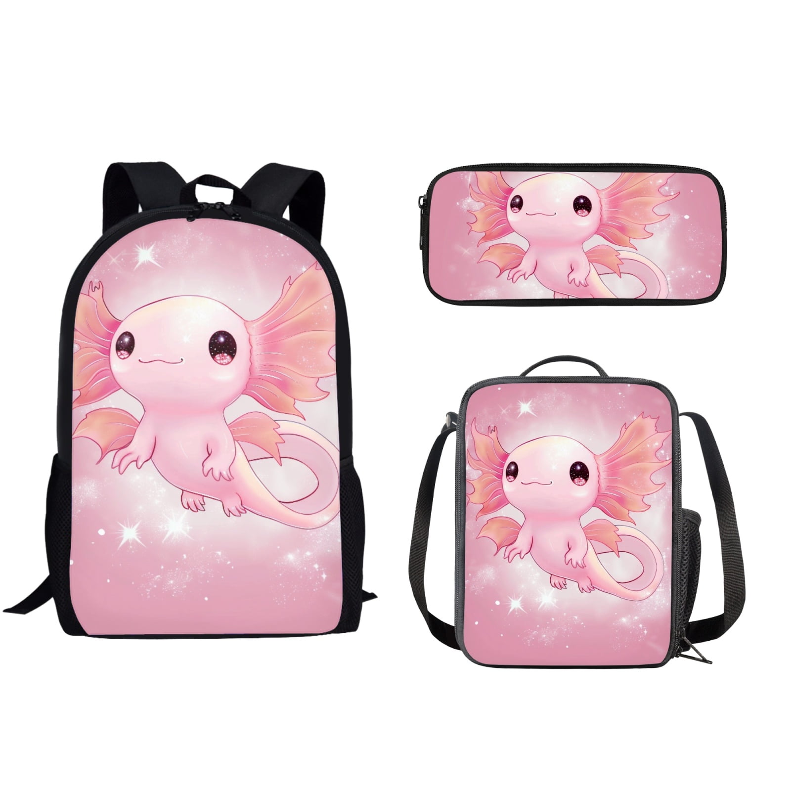 xixirimido Cute Axolotl School Bag Supplies Set Thermal Lunch Bag Pencil Case Box for Girls Boys Durable Large