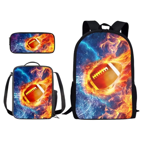 xixirimido Galaxy Fire Water Splatter American Football Print 3D Backpack and Lunch Bag Set for Elementary Kids School Bag Junior Children Teens Bookbag Lightweight Schoolbag Bag Pack 3 in 1