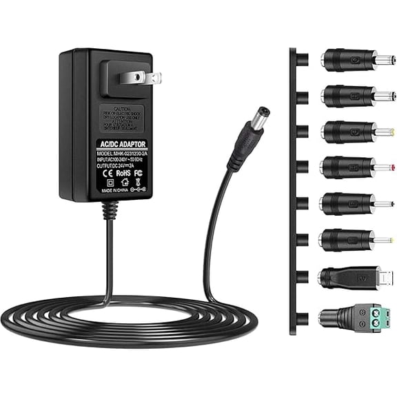 xixishop 100V-240V to 24V 1.5A AC/DC Switching Power Supply Adapter with 8 Selectable Adapter DC Plugs (24V1.5A)