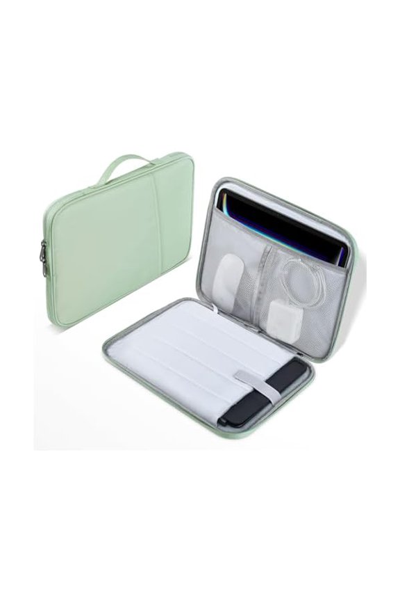 13 inch Laptop Sleeve Case for 2026 2025 2024 MacBook Air 13.6 inch M5 M4 M3 M2 Chip A3449 A3240 A3113 A2681 Water-Resistant Shockproof Handle Bag Cover w/Accessory Pocket -Mint Green