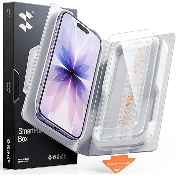 xixishop 2-Pack Tempered Glass Screen Protector for iPhone 17, SmartPull Box Bubble-Free Instant Install Applicator, 9H Military-Grade Protection, Case-Friendly