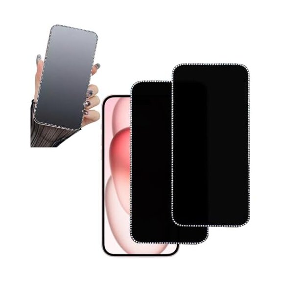 xixishop 2PCS Glitter Privacy Matte Screen Protector Suit for iPhone 15 Pro Max, Diamond Anti-Spy Bling Shiny Sparkling Tempered Glass Suit for iPhone 15 Pro Max 6.7Inch