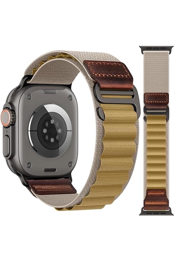 Alpine Loop with Leather Design Compatible with Apple Watch Bands Ultra 3 2 1 (49mm) & Series 11 10 9 8 7 6 5 4 SE 3 2 1 (46mm 45mm 44mm), Soft Stretchy Nylon Sport Band for iWatch Men Women