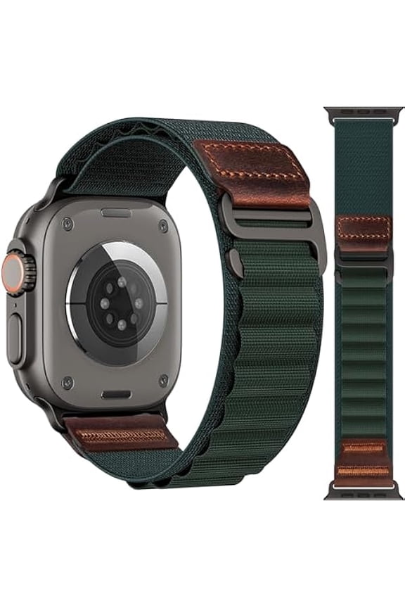 Alpine Loop with Leather Design Compatible with Apple Watch Bands Ultra 3 2 1 (49mm) & Series 11 10 9 8 7 6 5 4 SE 3 2 1 (46mm 45mm 44mm), Soft Stretchy Nylon Sport Band for iWatch Men Women