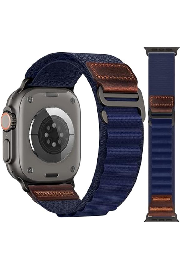 Alpine Loop with Leather Design Compatible with Apple Watch Bands Ultra 3 2 1 (49mm) & Series 11 10 9 8 7 6 5 4 SE 3 2 1 (46mm 45mm 44mm), Soft Stretchy Nylon Sport Band for iWatch Men Women