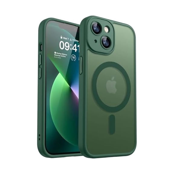 xixishop Magnetic for iPhone 13 Mini Case, Upgraded [Full Camera Protection] [Compatible with Magsafe] [Translucent Matte] Shockproof Protective Phone Case for iPhone 13 Mini 5.4" - Deep Green