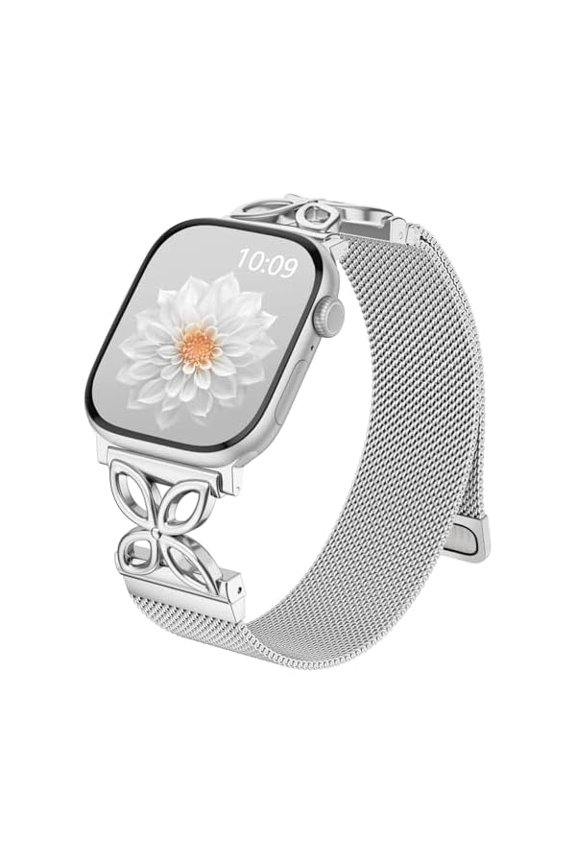 Metal Loop for Apple Watch Bands for Women 40mm 41mm 42mm 44mm 45mm 46mm 49mm 38mm, Magnetic Stainless Steel Milanese iWatch Band for iWatch SE Series 11 10 9 8 7 6 5 4 3 2 Ultra, Silver