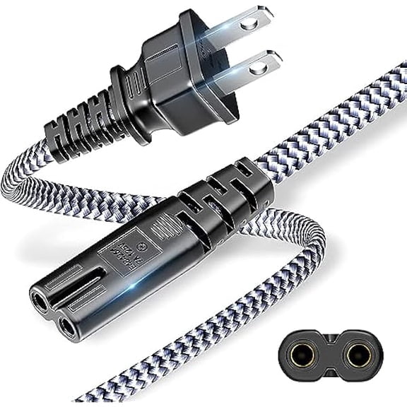 xixishop Power Cord, Short 2 Prong Power Cable 1.64ft/0.5m AC Power Cable 7A 125V 18AWG Electric Adapter Cables 2 Pin Replacement Cable for PS5,PS4,PS3,Game Console,Printer,Monitor, Speaker,HDTV