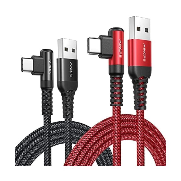 xixishop USB C Cord 3.1A Fast Charge, [2-Pack, 6.6ft] Type C Charging Cable Right Angle, Resistant Nylon Braided USB-A to USB-C Charge Compatible Galaxy S10 S9 S8 Plus S21, V30,V20,G6, Type C Charger