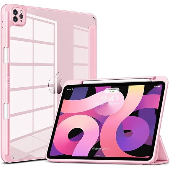 ccwonima for iPad Pro 11 Inch 4th/3rd/2nd/1st Generation Case, iPad Air 11-inch / 5th / 4th Generation Case with Clear Back,Pencil Holder,Auto Sleep/Wake,Camera Protection,Pink