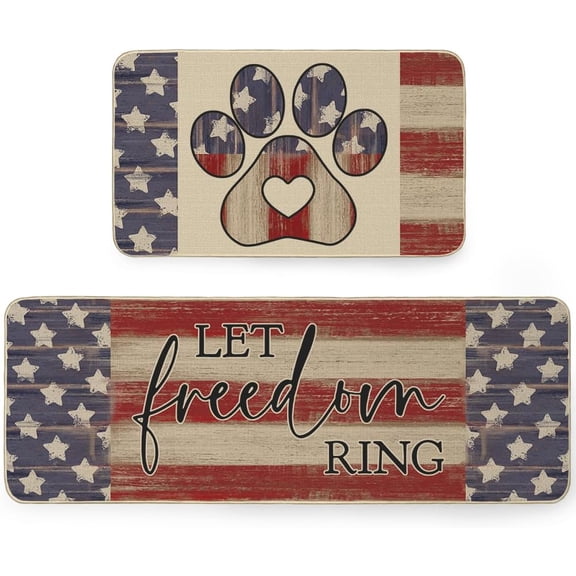 xiyeio American Patriotic Kitchen Mats Sets of 2 4th of July America Liberty Home Decor Kitchen Rugs,Memorial Day Independence Day Seasonal Decorative Kitchen Floor Mat-17x29 and 17x47 Inch-AKM075