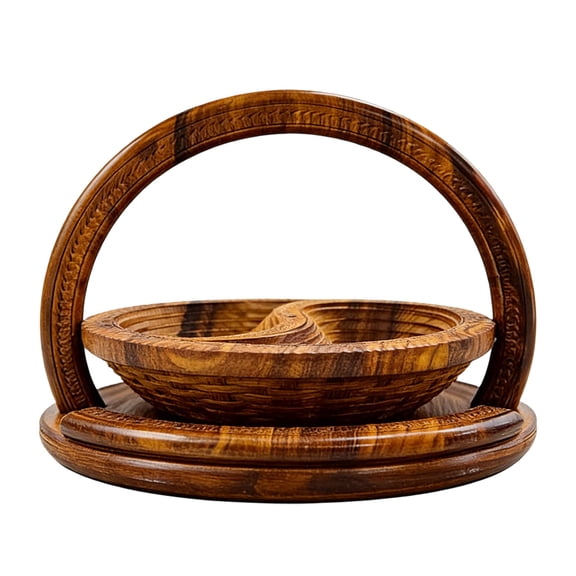 xiziHUAN9C Handmade Wood Carving Fruit Plate, Wooden Folding Fruit Plate, Creative Foldable Dried Fruit Basket Collapsible Bread Nuts Baskets, Gift Basket Fruit Bowl, Two Grids,B - One Size