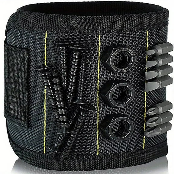 xiziHUAN9C Magnetic Wristband - Black Yellow, Holds Screws, Nuts, Bolts & Drill Bits - Strong Magnet, Adjustable Strap for Men & Women,Black - 33X10cm