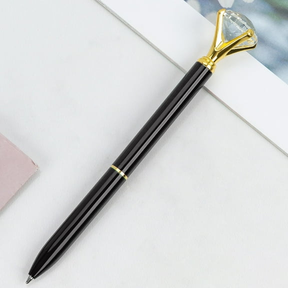 xiziHUAN9C Retractable Diamond Pen with Big Bling, Metal Ballpoint Pens with Diamond on Top, Gem Pens with Black Ink,Black