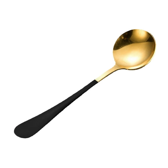 xiziHUAN9C Small Round Spoon Stainless Steel Dinner Spoons Child Cutlery,Black Gold - One Size